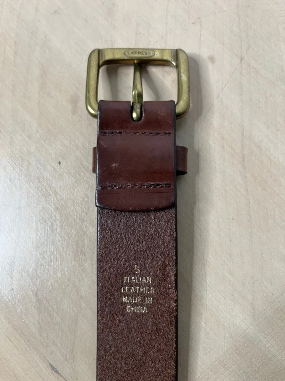 Express Women's Brown Italian Leather Belt with Brass Buckle Size @ - Picture 2 of 5